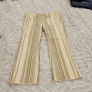 Free People yellow striped, frayed hem kick boot jeans size 27!